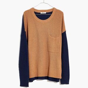 Madewell Sweater size xs blue and brown Thompson Pocket Pullover Sweater